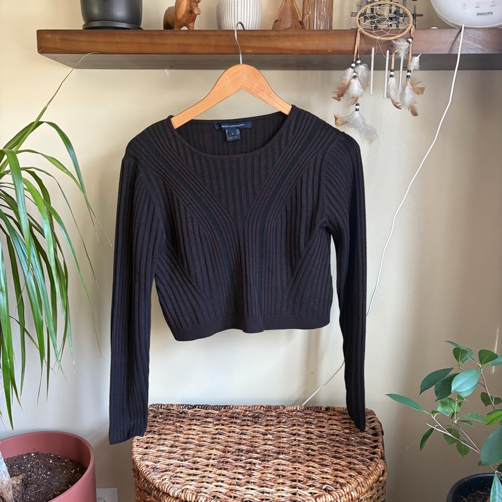 French Connection Black Ribbed Crewneck Sweater